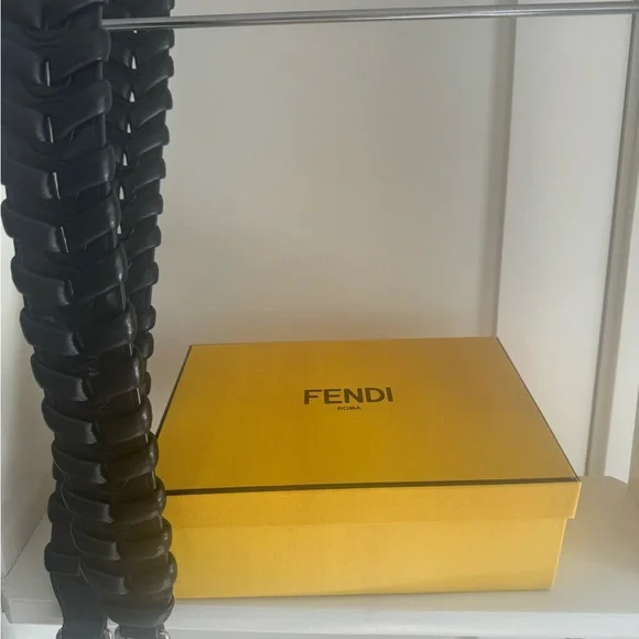 Fendi Like New Black Leather Bag Strap with Box